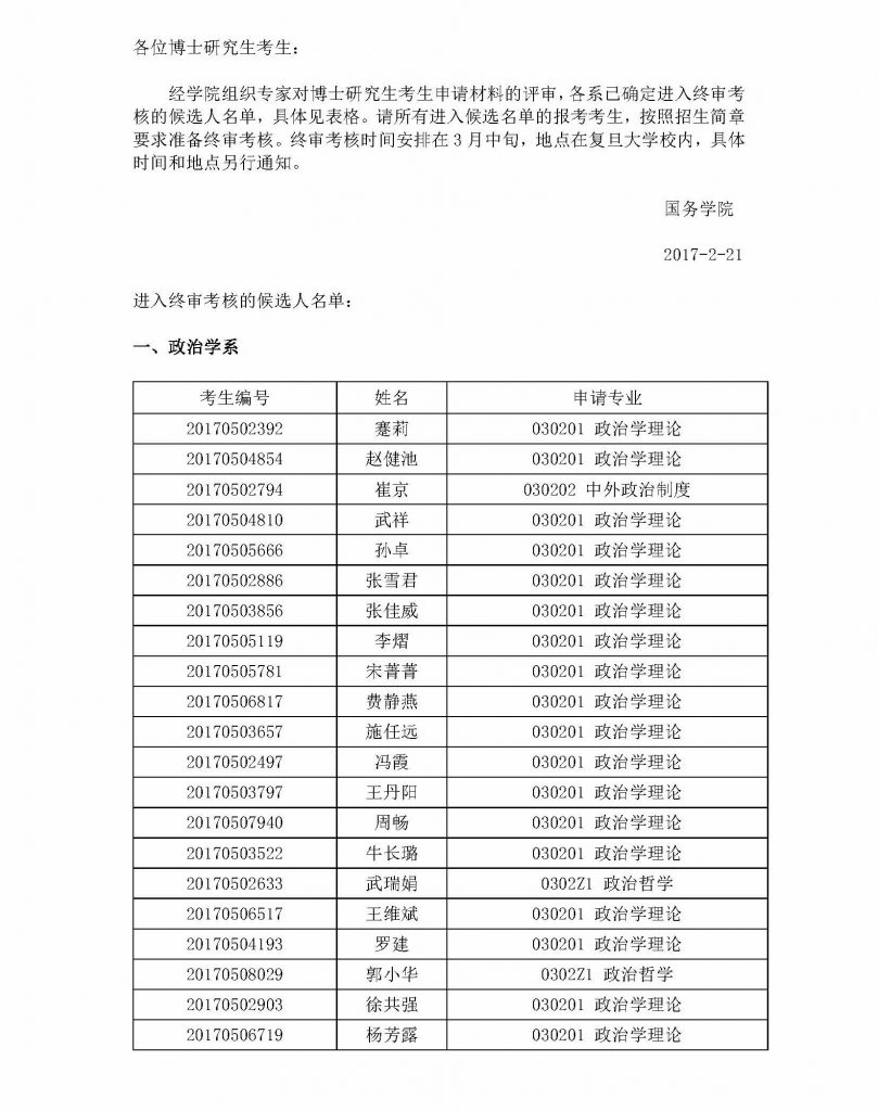 2017年国务学院博士研究生考生终审考核候选人名单_页面_1